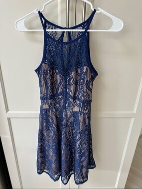 Francesca's Collections Navy Blue Lace Formal Dress
